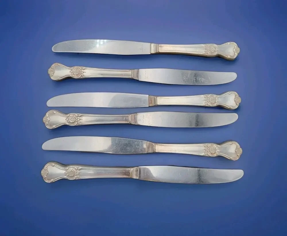 Vtg Old Community Oneida Silver Plate Set of 6 Dinner Knives Rose